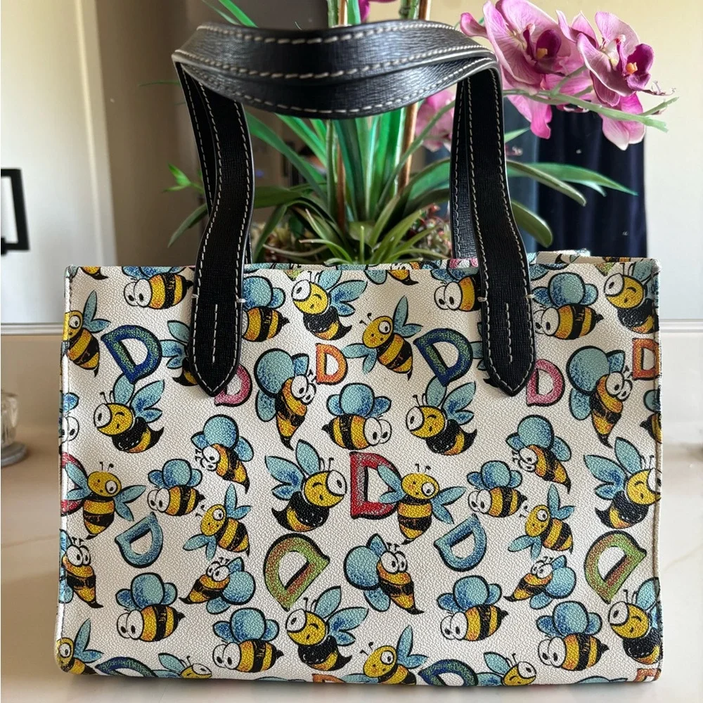 Dooney & Bourke White Bee Print Medium Tote W/Coin Purse - Picture 5 of 16